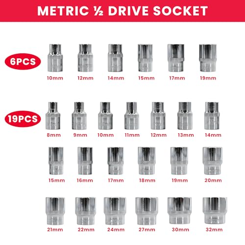 Image of JPT Heavy Duty Hex Professional Chrome Vanadium Hand Tool Kit, 32 Pcs DR Socket Wrench Set (1 /2 Inches) For Repairing Work, DIY, Auto Repairs Car & Bike