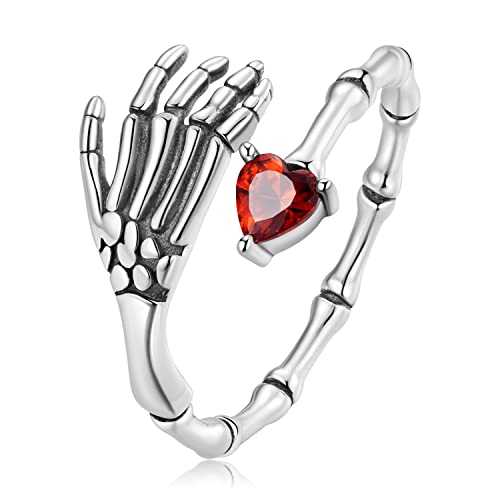 Bague motif tête de mort argent S925 ajustable, cadeau idéal look rock
