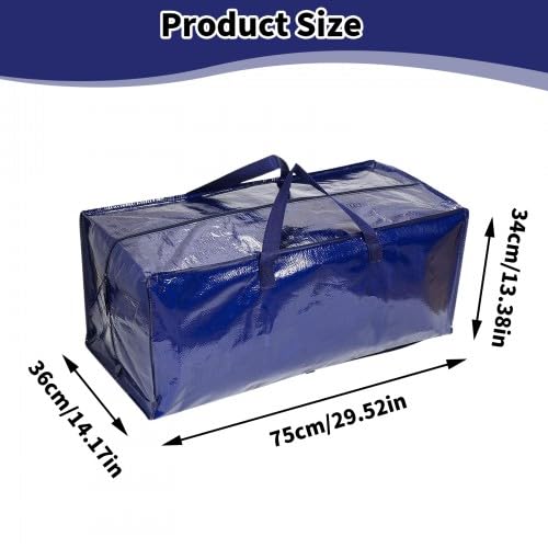Focenat 4 Stück 92L Aufbewahrungstasche mit Griffe, Aufbewahrung Groß,Tragetasche mit Reißverschlüssen und Etikettentasche,Umzugstaschen mit Rucksackgurten für Camping Kleidung Aufbewahrung Blau