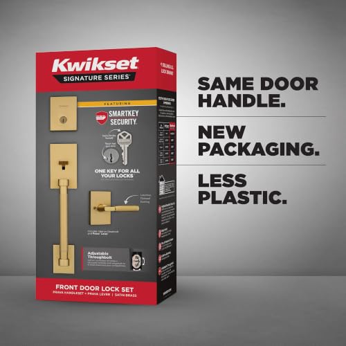 Kwikset Prava Front Door Lock Handle and Deadbolt Set, Entry Door Handleset Exterior with Interior Reversible Lever, Satin Brass, Pick Resistant SmartKey Rekey Deadbolt Security - image 4