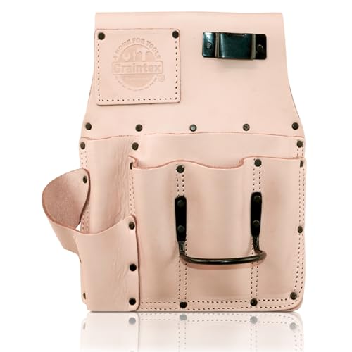Graintex Drywall Pouch Heavy Duty Top Grain Leather Steel Hammer Holder Drywall Tool Belt Framers Tool Pouch Construction Carpenter Electricians Ideal for Tradesmen (Natural Right Handed)