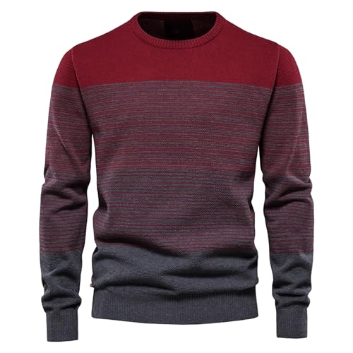Men's Crewneck Sweater Casual Knit Striped Classic Pullover Sweater Long Sleeve Sweater with Ribbing Edge