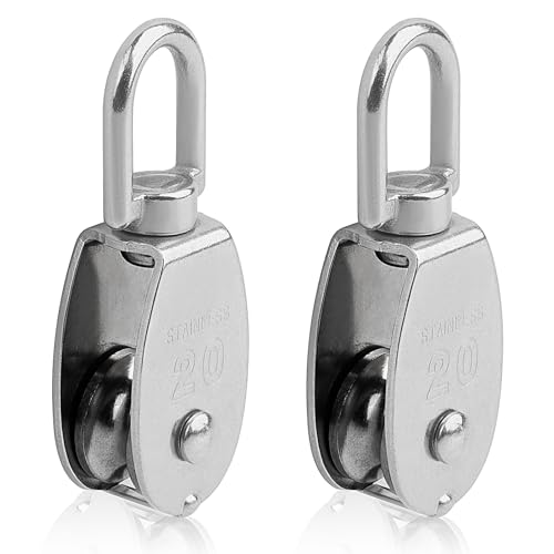 2 Stücke 20mm Umlenkrollen,304 Edelstahl Umlenkrolle Edelstahl Riemenscheibe,Schwenken Rolle,für Seile hängende Drähte maximale Tragkraft 250kg
