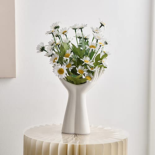 Fjs Ceramic Hand Flower Vase, White Vases For Decor, Unique Flower Vase Decorative For Table Floral Centerpieces Modern Nordic Style Bedroom Kitchen Living Room Office Desk #TOP2