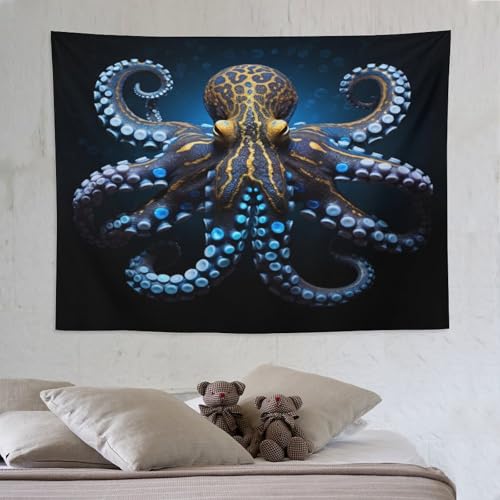 Tenture poulpe grand format 150x200 tissu imprimé salon et chambre