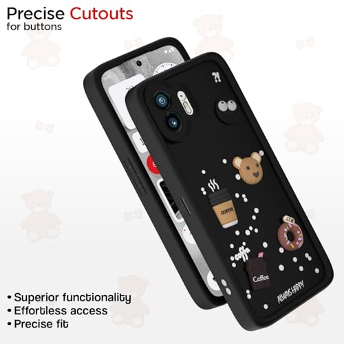 Image of Pikkme Back Cover for Nothing Phone 2 | Cute Fun Cartoon 3D Bear Silicone Full Body Protection Bumper Case (Black)