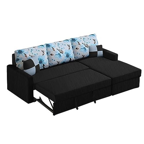 Image of Orland 4 Seater LHS L Shape Sofa Cum Bed for Living Room | Color - Black | Premium Fabric Sofa