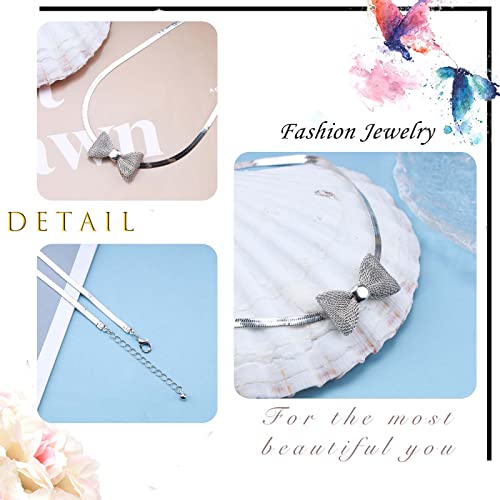 Sttiafay Silver Snake Chain Choker Necklace Hollow Bow Herringbone Necklace Short Clavicle Necklace Punk Choker Collar Jewelry Party Prom Accessories For Women Girls #TOP4