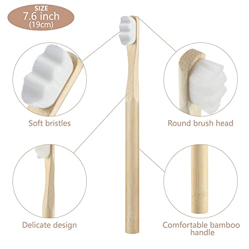 Image of Athelas Pack of 4 Ultra Soft Sustainable Round Ergonomic Handle Premium Bamboo Toothbrushes | 20000 Nano Bristles for Sensitive Teeth & Gums 100% Natural Organic Bamboo Tooth Brush