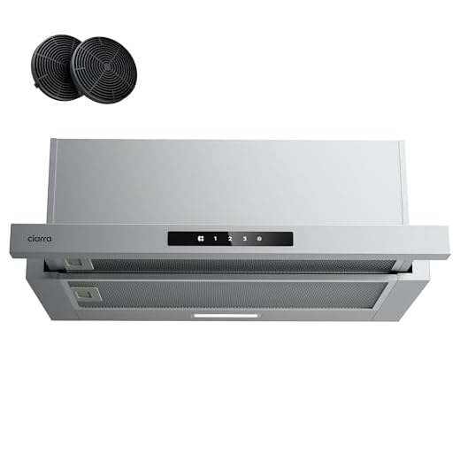 CIARRA CBCS6909A A+ Flachschirmhaube Dunstabzugshaube 60 cm Umluft Abluft 600 m³/h Touch-Bedienung Integrierte Flach Abzugshaube 3 Leistungsstufen mit CBCF055 Aktivkohlefilter Silber