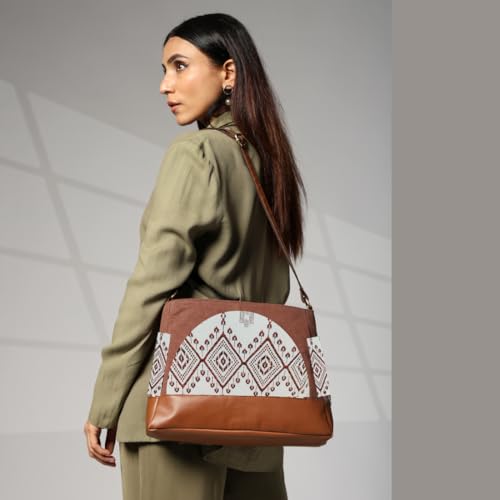 Image of ENSAC Women's Premium Cotton /Full Sling Shoulder Bag | Ladies Purse Handbag | Special & Luxury Gift (SLING-U LEAF-DARK BROWN)