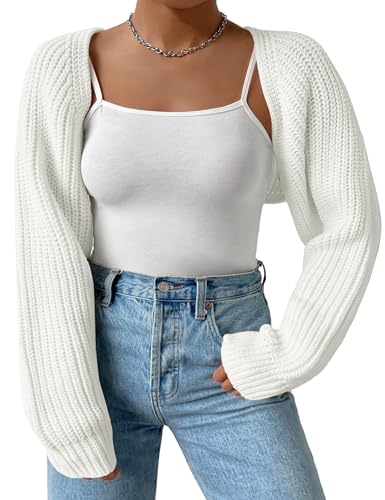 Image of Plus Size Women's Long Sleeve Open Front Crop Cardigan Drop Shoulder Shrug Oversized Ribbed Knit Bolero Sweater