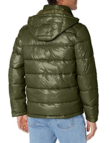 Guess Men's Mid-Weight Puffer Jacket With Removable Hood, Army Green, Large #TOP1