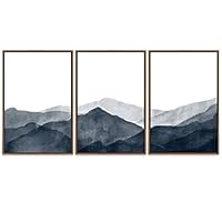 SIGNWIN 3 Piece Framed Canvas Wall Art Mountain with Fog Canvas Prints Home Artwork Decoration for Living Room,Bedroom - 16