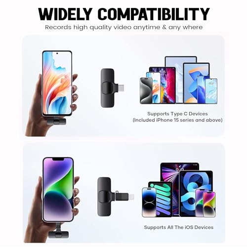 Image of Kratos KMW01 Wireless Mic, Mic Wireless for YouTube & Video Recording, Mic with 3-Level Noise Reduction, LED Indicator, Type-C and for iPhone Plug & Play Connectors, Single Channel Microphone