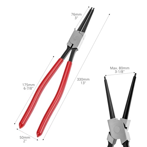 Image of QWORK 13-Inch Internal Snap Ring Pliers, Straight Jaw Heavy Duty Circlip Tool with 0.12 inch Tips - Large C-Clip Remover for Automotive, Lawn Mower, and Agricultural Machinery Repair