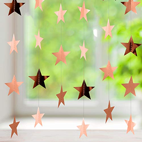 Image of Patelai Glitter Star Garland Banner 2026 Party Decor 130 Feet Star Hanging Streamers Twinkle Backdrop for Classroom Birthday Graduation Wedding Supplies(Rose Gold)