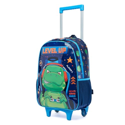 Kit Mochila de Rodinhas Dinossauro Masculina Estojo Escolar Lancheira Térmica