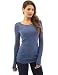 PattyBoutik Women's Crew Neck Lace Long Sleeve Top (Dark Cobalt Blue M)