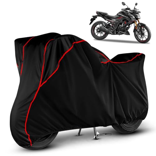 Image of Heavy Duty Waterproof Bike Cover for Honda Hornet 2.0 | All Weather Protection from Rain, Dust, Sun & Scratches | Universal Fit for All Bike & Scooty | Black Red Piping | Hornet 2.0 Bike Cover