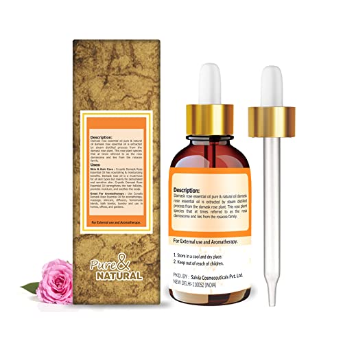 Image of Crysalis Damask Rose Steam Distilled 100% Pure & Natural Essential Oil Uncut Undiluted, Organic Standard for Skin & Hair care, Enhance Skin Texture, Minimizes fine lines & wrinkles- 100ML With Dropper