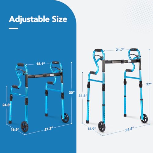 Walkers for Seniors with 5” Front Wheels by Health Line Massage Products, Standard Walker with Width Adjustable and Support Up to 350lbs, Lightweight Walkers for Seniors - Thumbnail 6