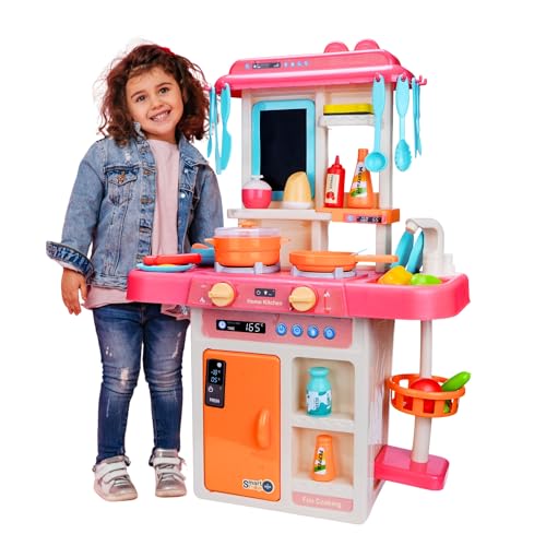 Image of Premium Big Kitchen Set for Girls Ages 2 to 10 | KIitchen Toys Set with Steam, Light, Sound, and Sink | Fun Pretend Play Toys for Toddlers to Explore Cooking and Real Kitchen Play Safely