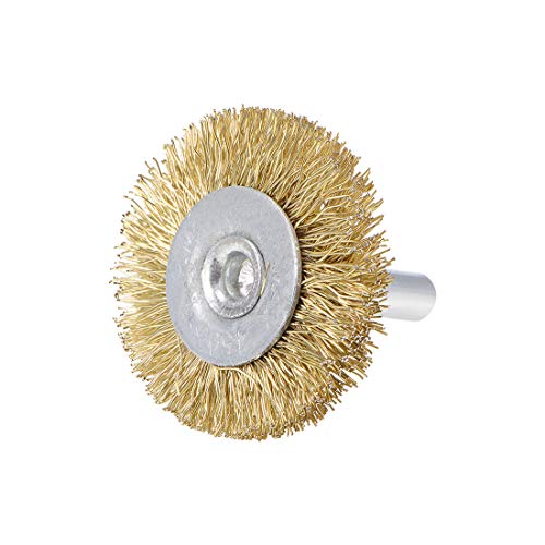 Image of uxcell 1-1 /2-Inch Wire Wheel Brush Bench Brass Plated Crimped Steel 1 /4-Inch Shank 5Pcs