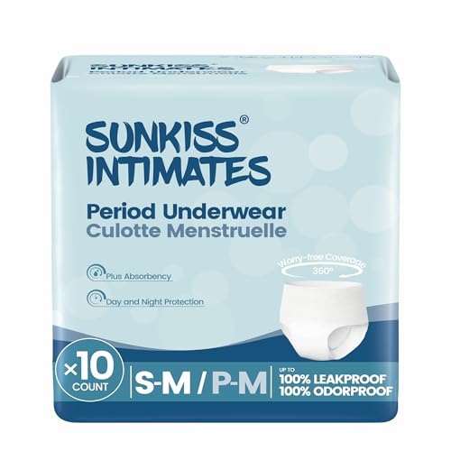 SUNKISS INTIMATES Bragas Menstruales Desechables para Mujer con Flujo Abundante, Braguitas Postparto Mujer a Prueba de Fugas, Blanco, Talla S/M, 10 Unidades