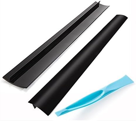 2 X Silicone Stove Gap Cover | Counter Top Stove Fills Gap Between Countertop and Stove | Seals Spills Between Stovetops, Washing Machines, Tables and More - Glossy Black