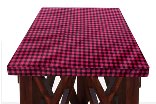 Image of The Furnishing Tree Elastic Rectangular Dining Table Cover WxL 36x48 in Inches Polyester Checkered Pattern Maroon