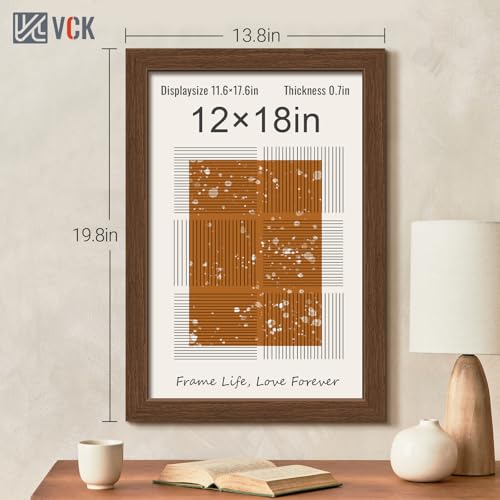 Image of VCK 12x18 Frames 3 Pack, Brown Poster Frame MDF Wood with Polished Plexiglass, Wall Mounting Horizontal & Vertical Display