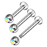 3 aretes de acero quirúrgico para labret de 14 g, 8 mm, 10 mm, 12 mm, 4 mm, bola de cristal, Monroe, tragus, cartílago, tamaño de púa, Acero inoxidable, No es una piedra preciosa