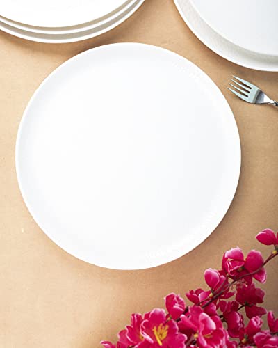 Image of MARKET 99 White Hammered Melamine Full Plates Set of 6 | Round Dinner Plates for Kitchen, Dining Table & Serveware Use | Lightweight & Durable Plates for Everyday Meals & Home Decor