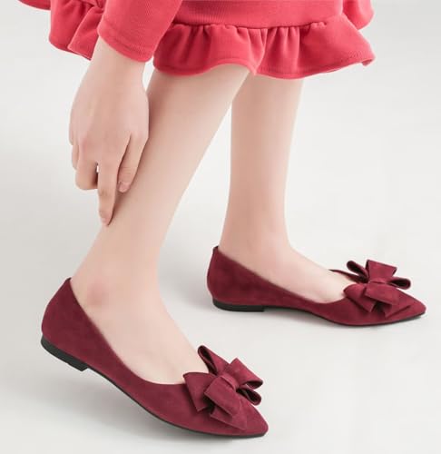Image of SAILING LU Womens Bowknot Ballet Flats Pointy Toe Suede | Casual Flat Shoes, Dressy Wear to Work, Moccasins, Slip-Ons