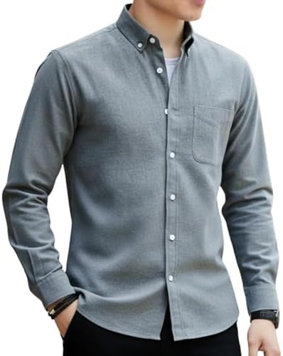 （23:30時点） [Lucky Charm] シャツ メンズ オックスフォード ボタンダウン 透湿素材 メンズシャツ （長袖） L グレー