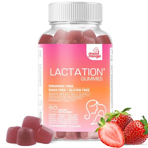 Image of Mood Mingle Lactation and Postpartum Support Gummies - with Blessed Thistle, Fennel Seed, Milk Thistle, Moringa, Sunflower Lecithin, Vitamin D3 & B12 - Increase Milk Supply Milk Production