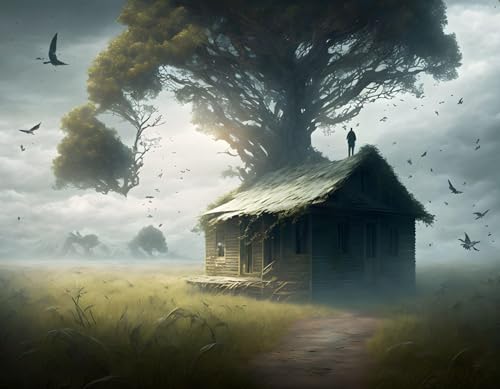 Poster sur toile Maison vide dans le ciel sombre 58x90cm tableau mural décoration nuit