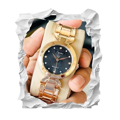 Image of styledose Women Analogue Wrist Watches for Women's & Girls&Ladies Diamond Studded Dial Rosegold Colored Stylish Bracelet Strap