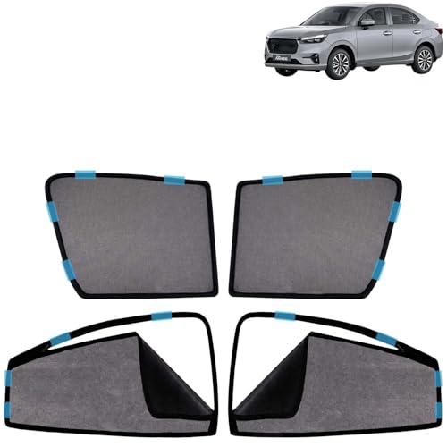 Image of KINGSWAY Car Sun Shade Curtains Only Compatible with Honda Amaze (2025 Onwards) | Front Window in Half Cut and Rear in Zipper (Magnetic) | UV & Heat Protection | Pack of 4 Pcs