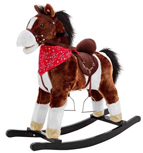 Caballo balancín interactivo con sonido, de madera, con forma de peluche