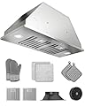 FlyPine 30 inch Stainless Steel Insert Range Hood - 900 CFM, Ultra-Quiet 4-Speed Vent, Button Control, LED Lights, Ducted/Ductless Convertible