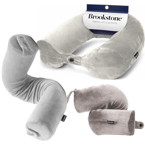 Image of Brookstone Free Form Travel Pillow Lightweight Flexible Memory Foam Pillow | Adjustable Internal Spine Shapes Into a U, Roll or Curve for Neck, Back or Side-Sleeper Support, Foldable for Any Trip