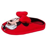 Disney Girls Minnie Mouse Slippers 3D Bow Red Mules Open Back Slip On House Shoes