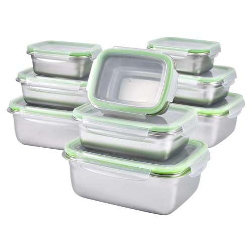 UPTRUST Stainless Steel Food Storage Containers | Leak Proof & Airtight Lids | Set of 9 Containers...