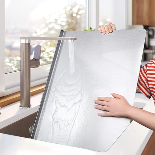 Image of Large Countertop Stainless Steel Chopping Board - Heavy-Duty, Rust-Resistant Cutting Board for Kitchen, Fruit, Vegetables, Meat & Bread - Durable, Non-Slip, Easy-to-Clean