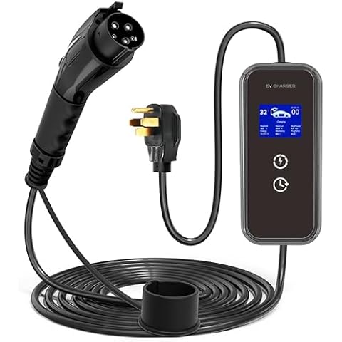 Sanoolir 32A 7.68KW 16FT Level 2 Portable EV Charger NEMA 14-50 Plug, 110V-250V Universal Home Portable Electric Vehicle Charger EVSE SAE J1772 Current Adjustable 8A-32A (LEV2-32A) Cover