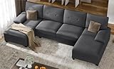 Walsunny Sectional Couches for Living Room, Convertible U-Shaped Sofa Couch with Double Chaise, 4 Seat Sofa Set Modular Sofa Couch for Apartment, Black