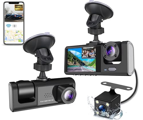 3 Channel Ultra HD Dash Camera, Front Interior and Rear, WiFi, GPS, DVR, Motion Capture, 24H Park Monitoring