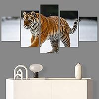 SIGNWIN 5 Panel Canvas Wall Art Modern Art Animals Dramatic Farmhouse/Country Lion Multicolor Photography Tiger for Home Decorations Ready to Hang - 60